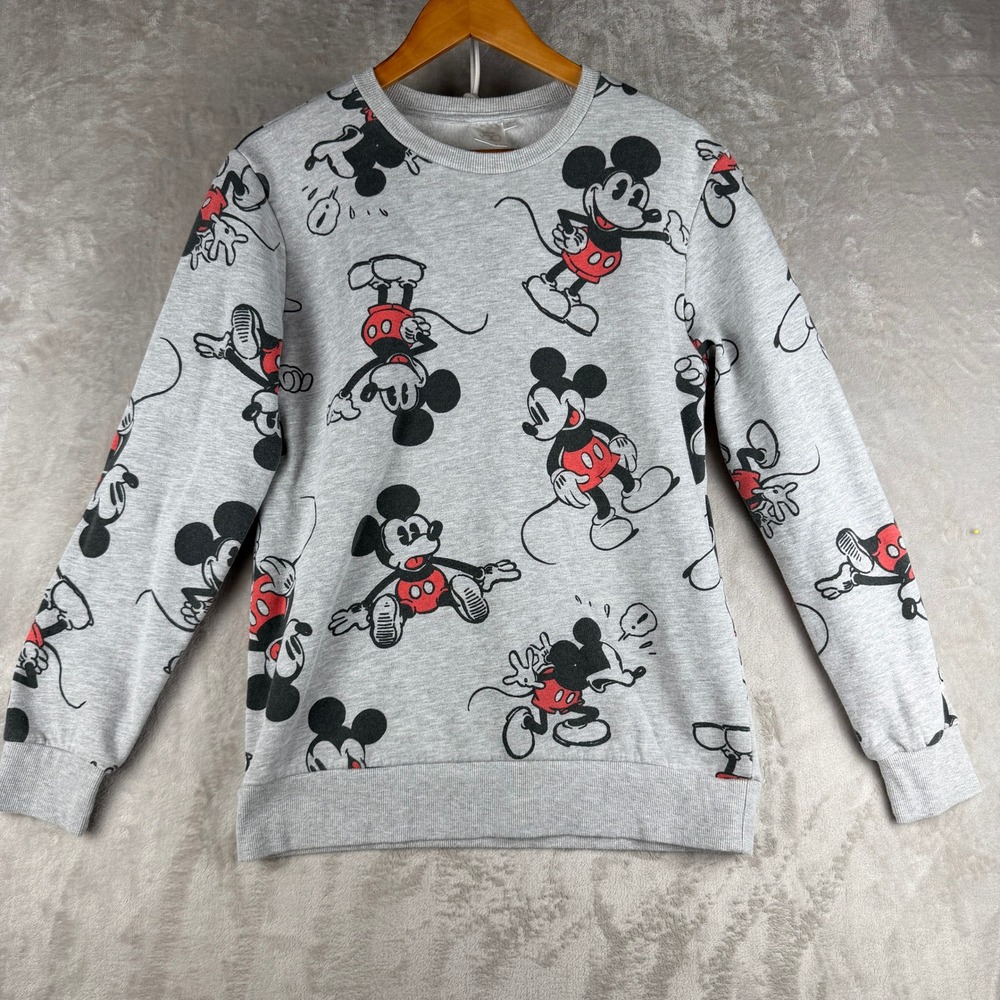 Disney 100 Mickey Mouse All Over Print‎ Crewneck Sweatshirt Grey Womens MD